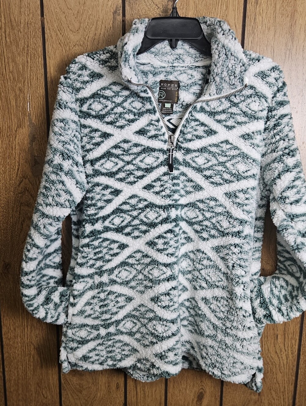 Roper Wear the West Women's Green/White Geometric 1/4 Zip Fleece M Sweatshirt M